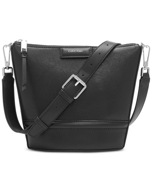 Calvin Klein Ash Top Zipper Leather Adjustable Crossbody Bag silver