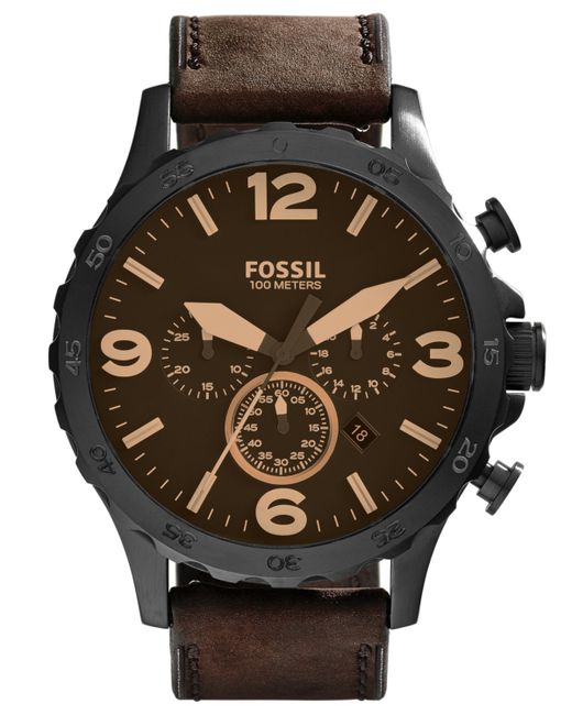 Fossil Nate Leather Strap Watch 50mm