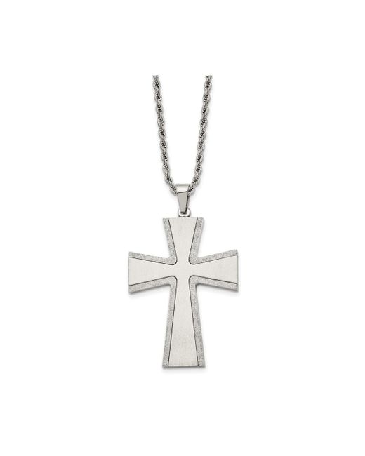 Chisel Brushed with Laser-cut Edges Cross Pendant Rope Chain Necklace