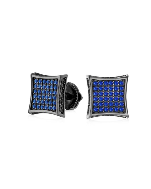 Bling Jewelry Blue Cubic Zirconia Micro Pave Cz Square Stud Earrings For Simulated Sapphire Sterling Silver Screw back 9MM