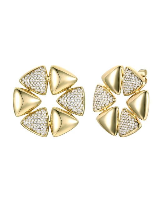 Rachel Glauber 14k Plated with Cubic Zirconia Pave Large Modern Abstract Flower Stud Earrings