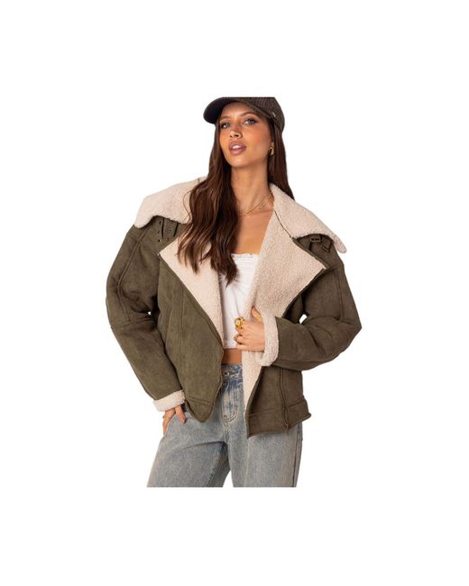 Edikted Faux suede shearling oversized jacket