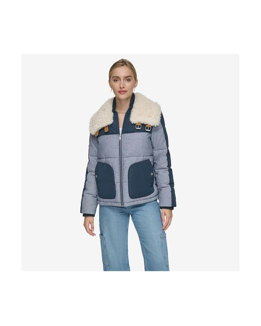 Andrew Marc Sheree Mixed Media Puffer With Denim and Faux Sherpa Jacket
