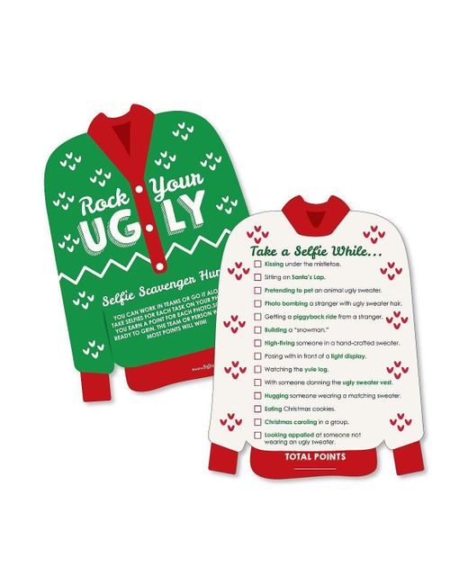 Big Dot Of Happiness Ugly Sweater Selfie Scavenger Hunt Holiday Christmas Party Game Set of 12