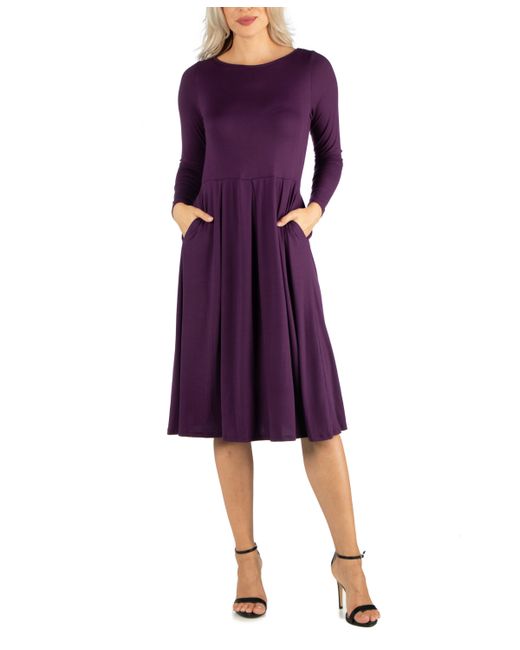 24seven Comfort Apparel Midi Length Fit and Flare Dress