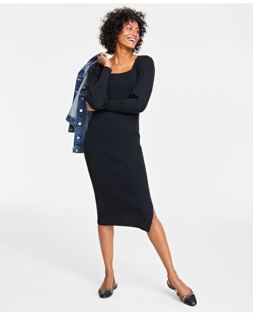 On 34th Square-Neck Rib-Knit Midi Dress Created for