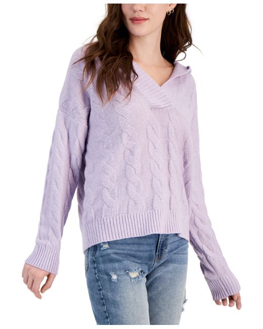Hippie Rose Juniors Cable-Knit Hoodie Sweater