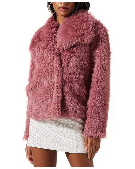 ASTR the Label Lynx Faux-Fur Oversized-Collar Jacket