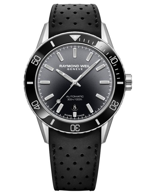 Raymond Weil Swiss Automatic Freelancer Diver Perforated Rubber Strap Watch 43mm