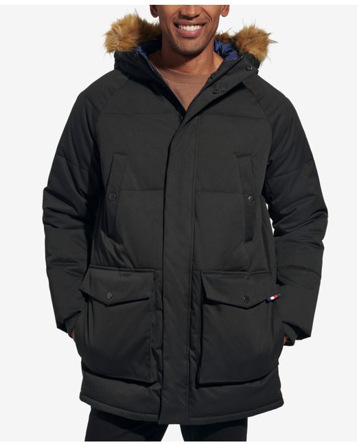 Tommy Hilfiger Long Quilted Parka with Removable Faux-Fur Trim
