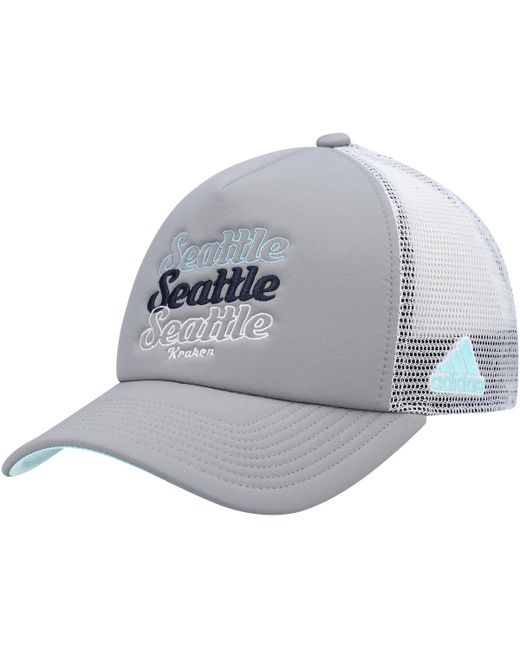 Adidas White Seattle Kraken Foam Trucker Snapback Hat
