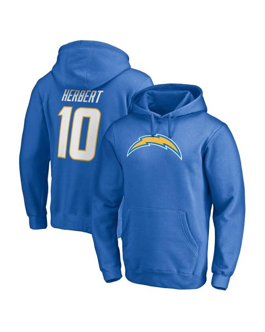 Fanatics Justin Herbert Los Angeles Chargers Player Icon Name and Number Fitted Pullover Hoodie