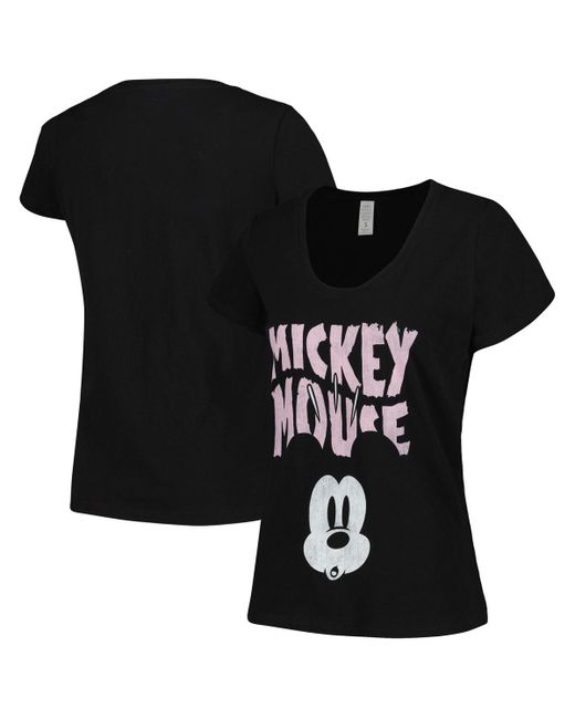 Mad Engine Distressed Mickey Mouse Face Scoop Neck T-shirt