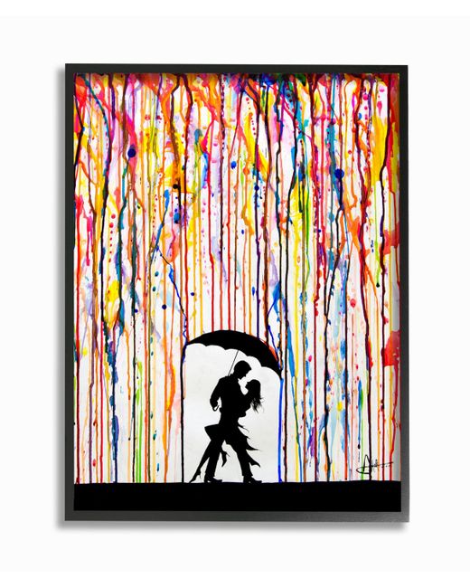 Stupell Industries Melting Colors Rainbow Rain Drops Umbrella Dancing Silhouette Framed Giclee Texturized Art 16 L x 20 H
