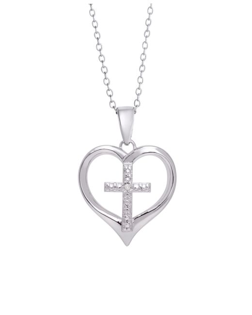 Macy's Diamond Accent plated Cross Heart Pendant Necklace