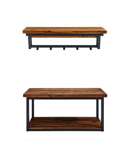 Alaterre Furniture Claremont Rustic Wood Coat Hook and Bench Set