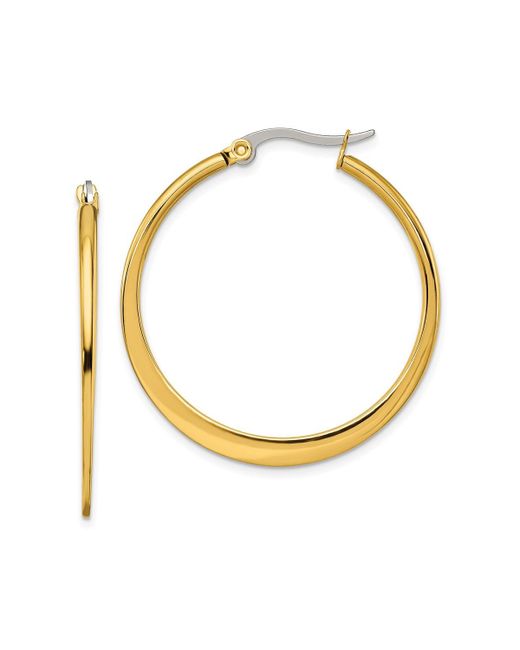 Chisel Polished Yellow plated Tapered Hoop Earrings