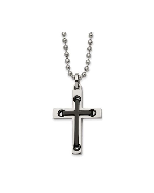 Chisel Ip-plated Center Cross Pendant Ball Chain Necklace