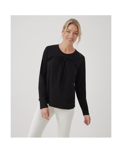 Pact Organic Cotton Relaxed Slub Gathered Long Sleeve Top