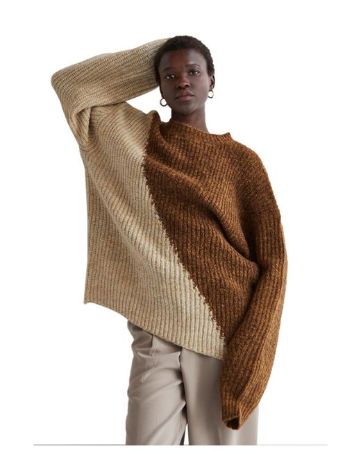 Crescent Reese Block Asymmetric Sweater copper camel