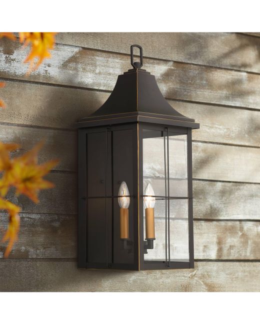 John Timberland Sunderland Rustic Industrial Outdoor Wall Light Fixture Warm Gold 4-Light 24 3/4 Clear Glass for Exterior House Porch Patio Outside Deck Garage