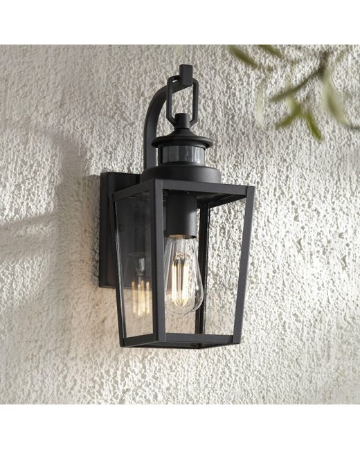 Possini Euro Design Ackerly Modern Outdoor Wall Light Fixture Motion Sensor Textured Dusk to Dawn 14 Clear Glass for Exterior Barn Deck House Porch Yard Patio Outs
