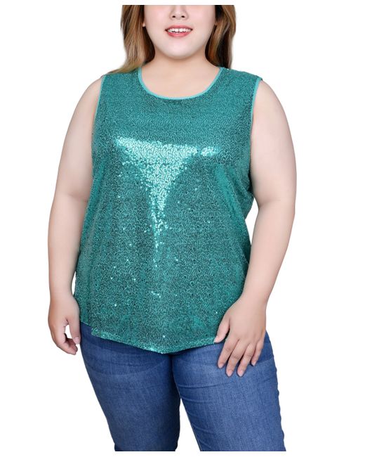 Ny Collection Plus Sleeveless Sequined Tank Top with Combo Banding