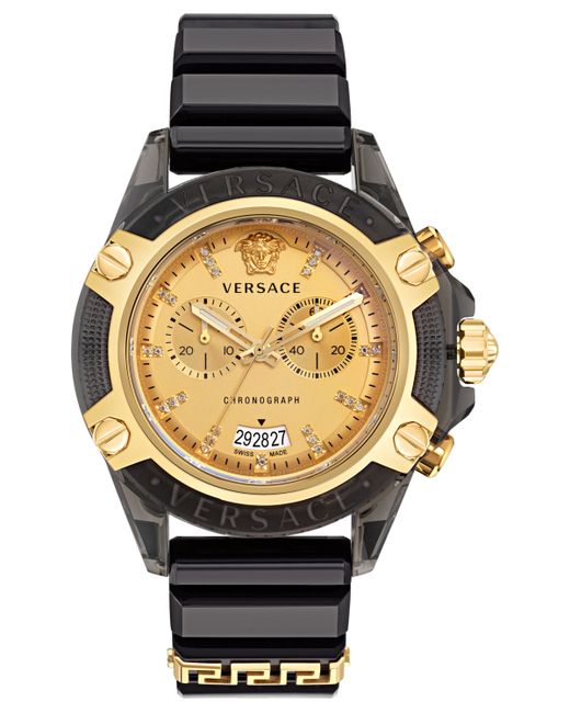 Versace Icon Active Swiss Chronograph Diamond 0.15 ct. t.w. Black Silicone Strap Watch 44mm