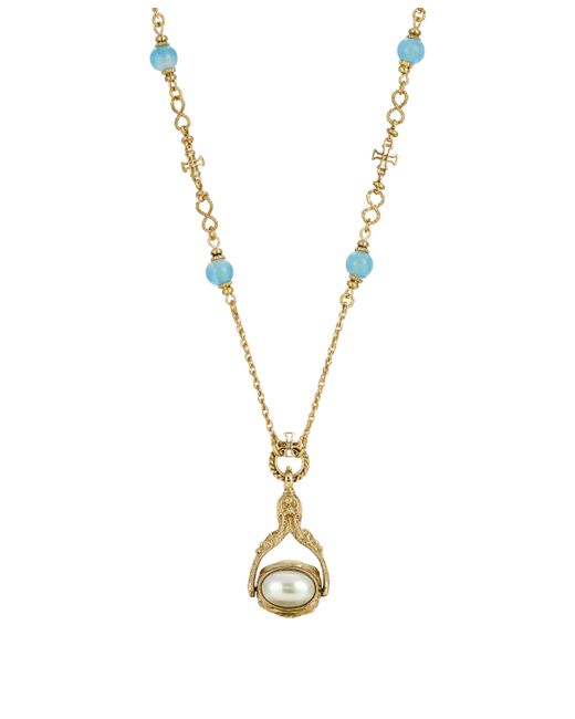 Symbols of Faith 14K Gold-Dipped Triple Spinner Imitation Pearl Mary Cameo Bead Necklace