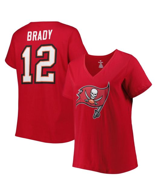 Fanatics Tom Brady Tampa Bay Buccaneers Plus Player Name and Number Logo V-Neck T-shirt