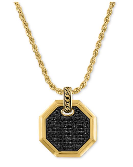 Esquire Men's Jewelry Black Diamond Octagon 22 Pendant Necklace 1/2 ct. t.w. 14k Gold-Plated Sterling Created for Gold Over Sil