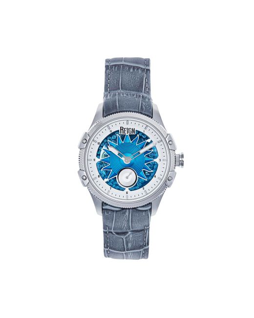 Reign Solstice Automatic Semi-Skeleton Leather Strap Watch Blue blue