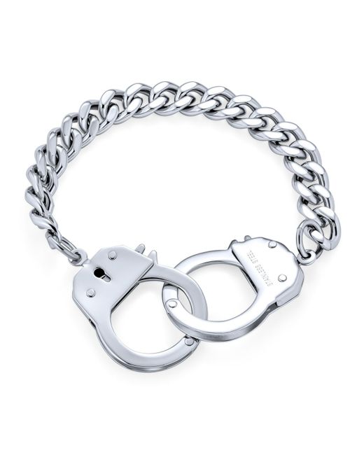 Bling Jewelry Biker Jewelry Couples Handcuff Statement Bracelet for Cuban Curb Chain Stainless Steel 8.5 Inch