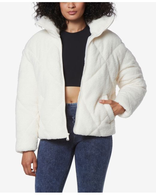 Andrew Marc Sport Faux Poodle Fur Diamond Quilted Puffer Jacket