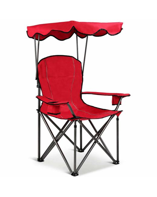 Costway Portable Folding Beach Canopy Chair W Cup Holders Bag