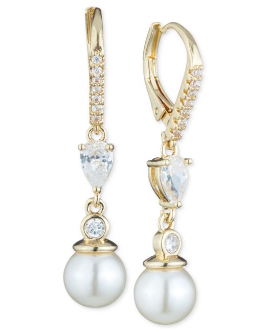 AK Anne Klein Imitation Pearl and Crystal Drop Earrings