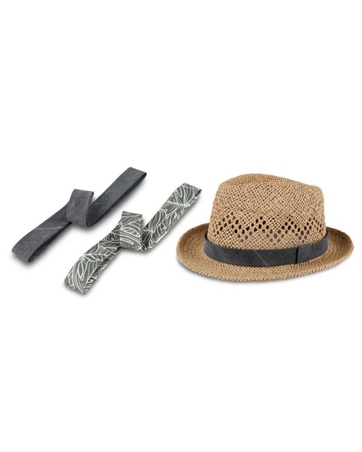 Levi's Packable Open Weave Fedora Hat with Two Interchangeable Bands