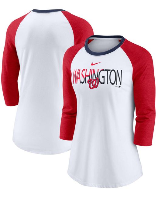 Nike Heathered Red Washington Nationals Split Tri-Blend 3/4 Sleeve Raglan T-shirt