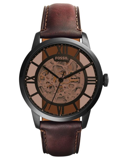 Fossil Automatic Townsman Dark Leather Strap Watch 44mm