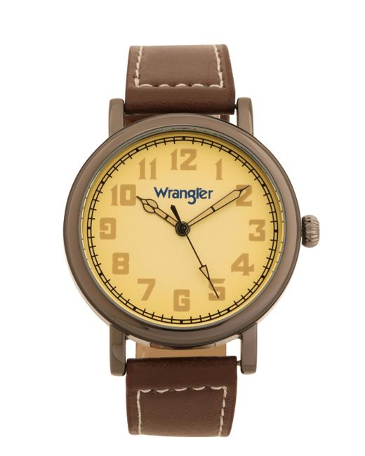 Wrangler Watch 50MM Antique Grey Case with Beige Dial White Arabic Numerals Hands Strap Stitching Over Sized Cr