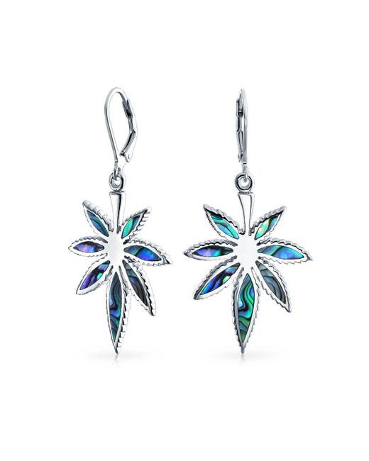 Bling Jewelry Rainbow Iridescent Inlay Abalone Shell Weed Marijuana Leaf Drop Dangle Earrings Western Jewelry For 925 Sterling Silver Lever Back