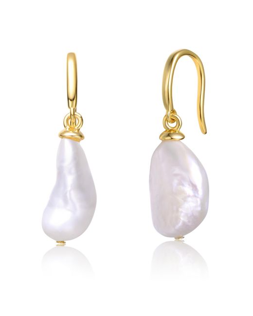 Genevive Elegant Sterling Silver 14K Plated Baroque Pearl Dangle Earrings