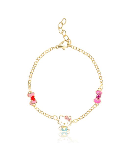 Hello Kitty Sanrio and Friends 18kt Gold Plated Bracelet with Bow Charm Pendants 6.5 1 Officially Licensed pink