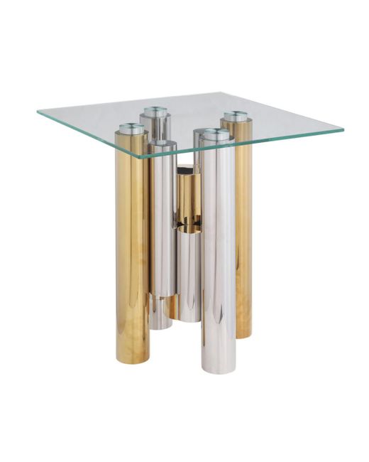 Simplie Fun Stainless Steel Square Glass End Table for Living Room 20 Modern Sleek Center with Clear Tempered