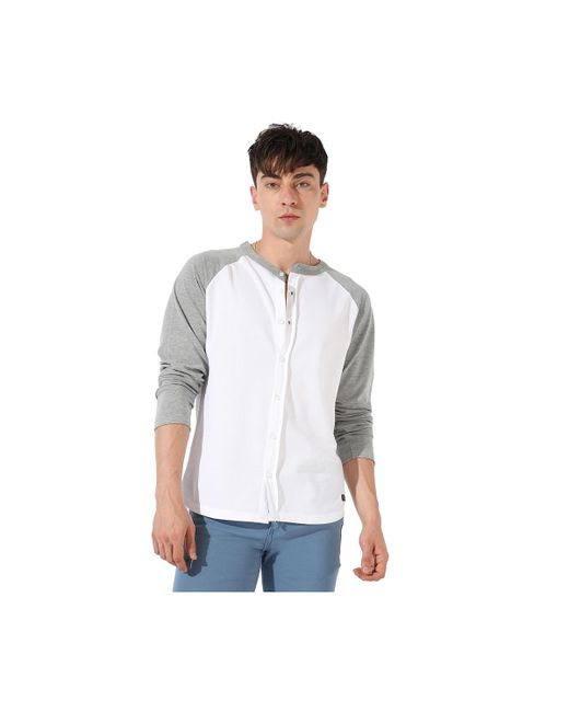 Campus Sutra White Grey Raglan Shirt