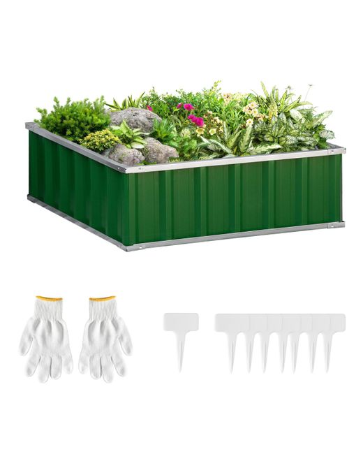 Outsunny Metal Raised Garden Bed No Bottom Planter Box w Gloves for Backyard