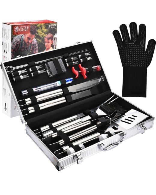 Commercial Chef Premium 25 Piece Barbeque Grill Tool Set with Aluminum Hard Case