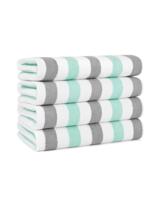 Arkwright Home Cabo Cabana Beach Towel 4-Pack 30x70 Soft Ringspun Cotton Alternating Stripe Colors Oversized Pool green