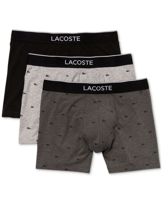 Lacoste Crocodile-Print Stretch Boxer Brief Set 3-Pack Pitch Chine Silver-Tone