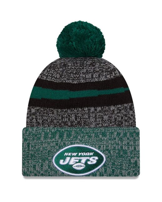 New Era Green New York Jets 2023 Sideline Sport Cuffed Pom Knit Hat